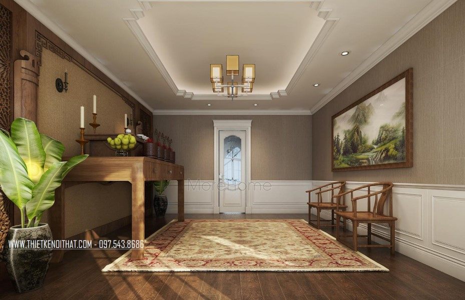 Thiết kế nội thất phòng thờ nhà liền kề khu đô thị Văn Quán